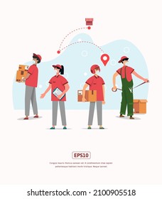 Delivery line flat illustration with characters