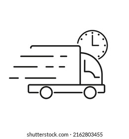 Delivery line icon. Clock truck. Free and fast delivery of goods. Post. Minivan that delivers the order. Shopping concept. Vector line icon for Business and Advertising