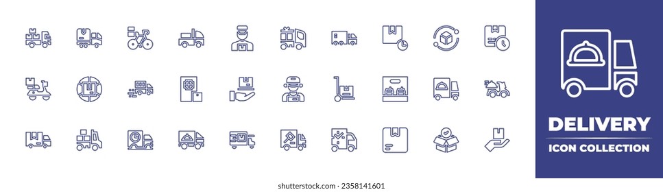 Delivery line icon collection. Editable stroke. Vector illustration. Containing box, bike, truck, delivery, free delivery, fast, express, door delivery.