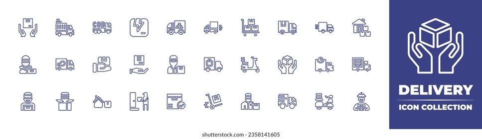 Delivery line icon collection. Editable stroke. Vector illustration. Containing delivery, drone delivery, global delivery, checklist, shipping, motorbike, time, supply, approve, cargo, tracking.