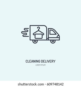 Delivery line icon, fast dry cleaning courier logo. Transportation flat sign, illustration for shipping business.