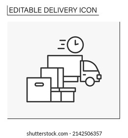 Delivery line icon. Fast, express global shipping by truck. International shipping. Delivery service concept. Isolated vector illustration. Editable stroke