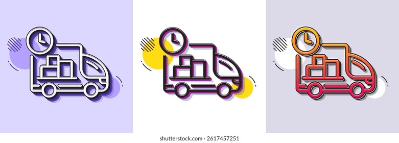 Delivery line icon. Halftone dotted pattern. Gradient icon with grain shadow. Truck service sign. Express shipment symbol. Line delivery icon. Various designs. Vector