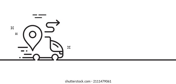 Delivery line icon. Road path sign. Car journey route symbol. Minimal line illustration background. Delivery line icon pattern banner. White web template concept. Vector