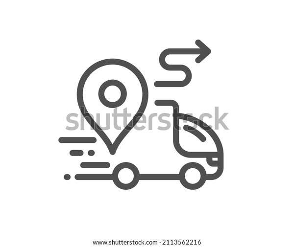 Delivery line icon. Road path sign. Car journey\
route symbol. Quality design element. Linear style delivery icon.\
Editable stroke.\
Vector