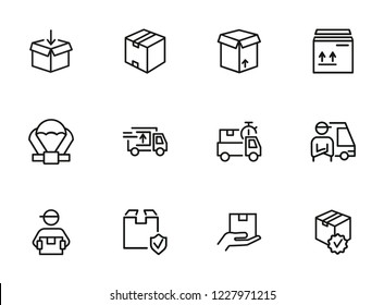 Delivery line icon set. Cargo, box, truck, courier. Delivery service concept. Can be used for topics like shipment, logistics, transportation