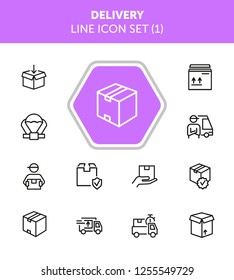 Delivery line icon set. Cargo, box, truck, courier. Delivery service concept. Can be used for topics like shipment, logistics, transportation