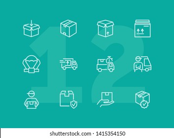 Delivery line icon set. Cargo, box, truck, courier. Delivery service concept. Can be used for topics like shipment, logistics, transportation