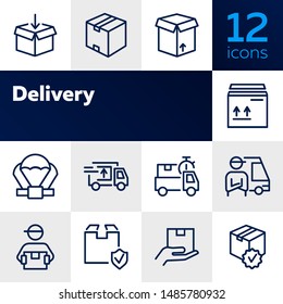 Delivery line icon set. Cargo, box, truck, courier. Delivery service concept. Can be used for topics like shipment, logistics, transportation