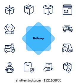 Delivery line icon set. Cargo, box, truck, courier. Delivery service concept. Can be used for topics like shipment, logistics, transportation