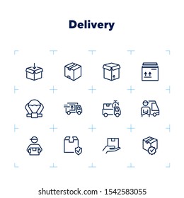 Delivery line icon set. Cargo, box, truck, courier. Delivery service concept. Can be used for topics like shipment, logistics, transportation