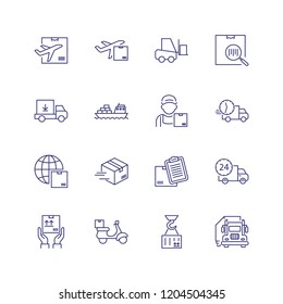 Delivery Line Icon Set. Courier, Ship, Truck. Shipment Concept. Can Be Used For Topics Like Cargo, Mailing, Postal Service