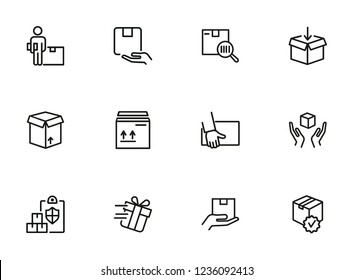 Delivery line icon set. Courier, gift, parcel. Shipment concept. Can be used for topics like postal service, logistics, internet store