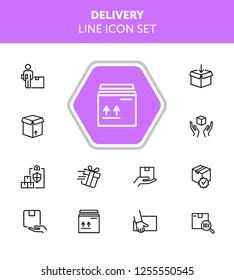 Delivery line icon set. Courier, gift, parcel. Shipment concept. Can be used for topics like postal service, logistics, internet store