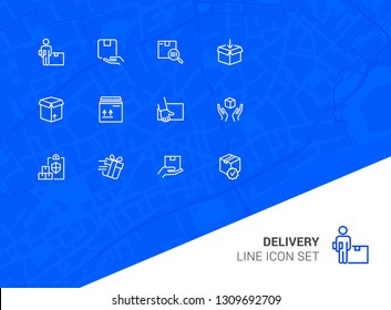 Delivery line icon set. Courier, gift, parcel. Shipment concept. Can be used for topics like postal service, logistics, internet store