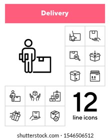 Delivery line icon set. Courier, gift, parcel. Shipment concept. Can be used for topics like postal service, logistics, internet store