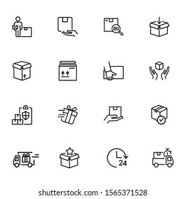 Delivery line icon set. Courier, gift, parcel. Shipment concept. Can be used for topics like postal service, logistics, internet store