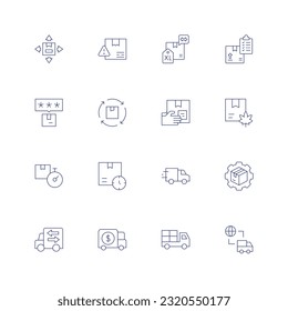 Delivery line icon set. Editable stroke. Thin line icon. Containing delivery box, delivery time, delivery truck, supply chain.