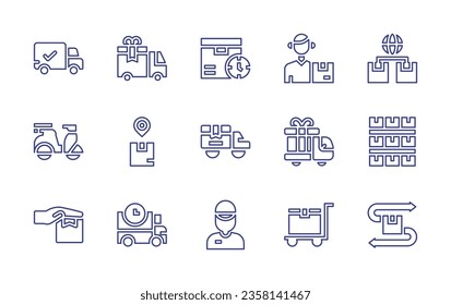 Delivery line icon set. Editable stroke. Vector illustration. Containing truck, cash on delivery, delivery, delivery man, bike.