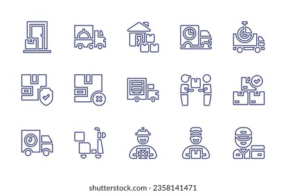 Delivery line icon set. Editable stroke. Vector illustration. Containing service, truck, cash, product, drone, shipping and delivery, door, food delivery.
