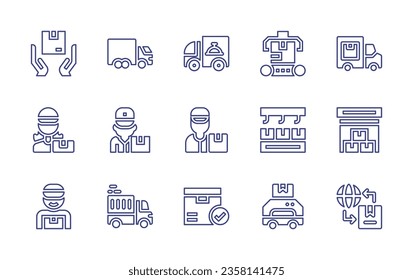 Delivery line icon set. Editable stroke. Vector illustration. Containing delivery truck, box, time, delivery.