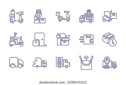Delivery line icon set. Editable stroke. Vector illustration. Containing truck, box, van, fast delivery, delivery bike.