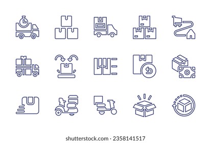 Delivery line icon set. Editable stroke. Vector illustration. Containing van, time, truck, fast delivery, door delivery, box, delivery.