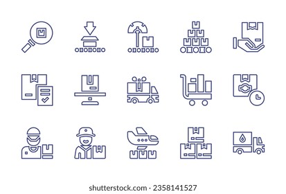 Delivery line icon set. Editable stroke. Vector illustration. Containing delivery, box, delivery man, truck, food, van,  time, door delivery.