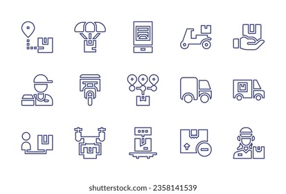 Delivery line icon set. Editable stroke. Vector illustration. Containing truck, delivery man, insurance, box, delivery.
