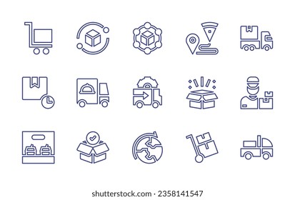 Delivery line icon set. Editable stroke. Vector illustration. Containing delivery, package, express, fast, box, pay, location, trolley, box.