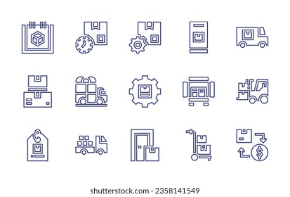 Delivery line icon set. Editable stroke. Vector illustration. Containing delivery, timer, trolley, cargo truck, truck, settings, package, fragile, shipping.