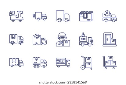 Delivery line icon set. Editable stroke. Vector illustration. Containing truck, box, bike, delivery, delivery man, motorbike, approve, inspection.