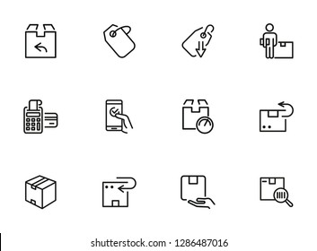 Delivery line icon set. Set of line icons on white background. Shopping concept. Shop, box, payment. Vector illustration can be used for topics like modern life, urban, comfort