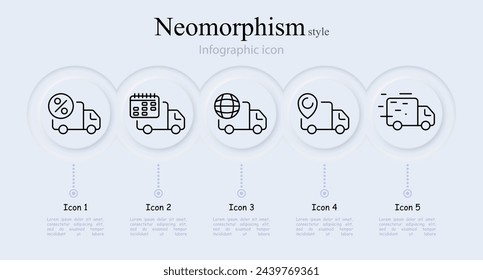 Delivery line icon set. Van, transportation, percentage, calendar, planet, internet, gps, speed. Neomorphism style. Vector line icon for Business