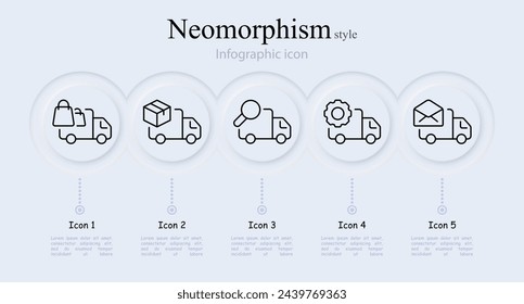 Delivery line icon set. Van, transportation, search, gear, mail, box, information. Neomorphism style. Vector line icon for Business