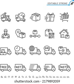 Delivery line icons. Editable stroke. Pixel perfect.