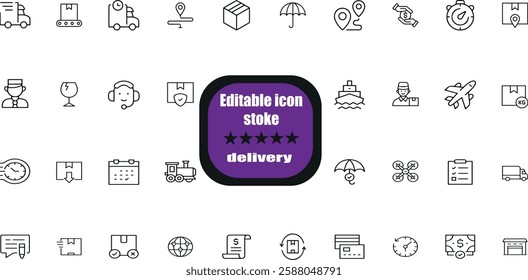 Delivery line icons set. Parcel delivery symbols outline  icons collection