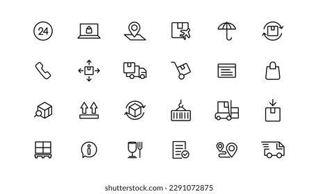 Einstellung der Leuchtensymbole. Kollektion von Versandsymbol. Vektorgrafik
