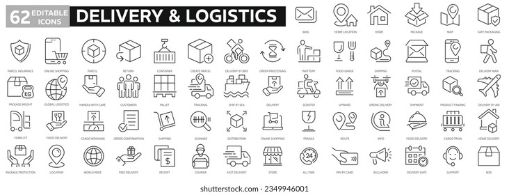 Delivery line icons set. Shipping icon collection.Delivery and logistic , shipping, logistics - minimal thin line web icon set. Outline icons collection. Simple vector illustration.