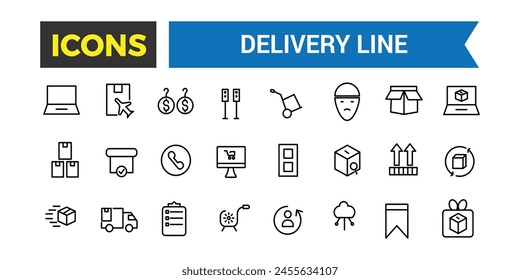 Delivery Line Icons Set, Shipping Icon Collection, Set Of Shipping Related Vector Line Icons, Contains Such Icons As Courier, Package Protection, Return And More, Vector Illustration