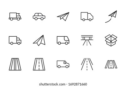 delivery line icons set. Stroke vector elements for trendy design. Simple pictograms for mobile concept and web apps. Vector line icons isolated on a white background. 