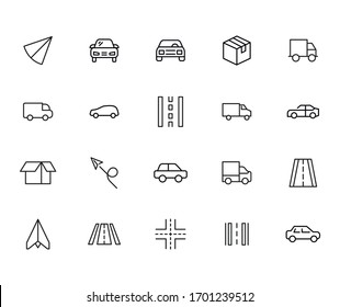 conjunto de iconos de línea de entrega. Elementos vectoriales de trazo para el diseño moderno. Pictogramas simples para concepto móvil y aplicaciones web. Iconos de línea de vectores aislados en un fondo blanco. 