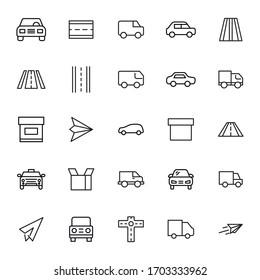 delivery line icons set. Stroke vector elements for trendy design. Simple pictograms for mobile concept and web apps. Vector line icons isolated on a white background. 
