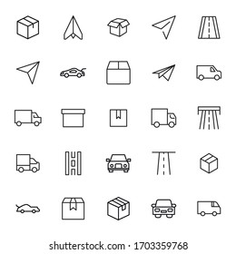 delivery line icons set. Stroke vector elements for trendy design. Simple pictograms for mobile concept and web apps. Vector line icons isolated on a white background. 