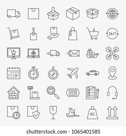 Delivery Line Icons Set. Vector Thin Outline Logistics Symbols.