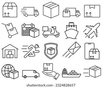 Delivery line set icon, logistics logo vector