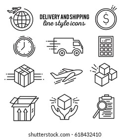 Delivery line style icon set