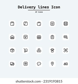 Delivery line vector icons set. Shipping icon collection. Collection ui icons with squircle shape. Web Page, Mobile App, UI, UX design.