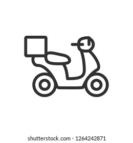 delivery. linear icon. scooter with box. Line with editable stroke