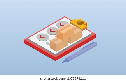 Lista de entrega.sobre fondo azul.Diseño 3D.diseño vectorial isométrico Ilustración.